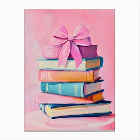 Stack Of Books With A Pink Bow 1 Canvas Print