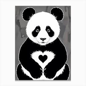Panda Bear With Heart Lovely Black And White Artwork Canvas Print