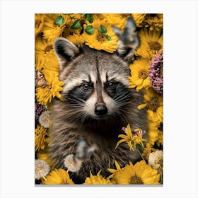 Raccoon In Flowers Canvas Print