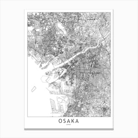 Osaka White Map Canvas Print