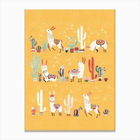 Happy Llama With Cactus In A Pot Canvas Print