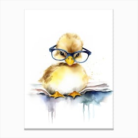 Smart Duckling Wearing Glasses Watercolour Illustration 4 Canvas Print