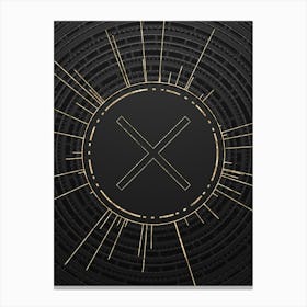 Geometric Glyph Symbol in Gold with Radial Array Lines on Dark Gray n.0239 Canvas Print