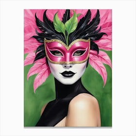 A Woman In A Carnival Mask, Pink And Black (40) Canvas Print