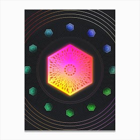 Neon Geometric Glyph in Pink and Yellow Circle Array on Black n.0303 Canvas Print