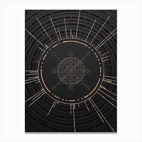 Geometric Glyph Symbol in Gold with Radial Array Lines on Dark Gray n.0294 Canvas Print