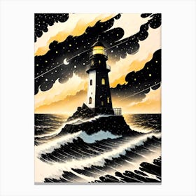 Lighthouse At Night 4 Canvas Print