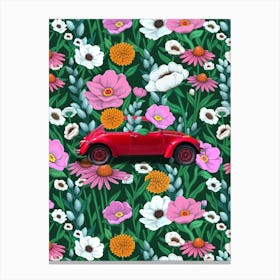 Floral Vintage Red Car Canvas Print