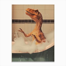 Dinosaur In The Bubble Bath Retro Collage 1 Canvas Print