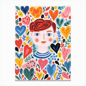 Spring Inspired Heart Pattern Illustration Of Person 4 Canvas Print
