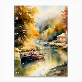 Watercolor Of A River Canvas Print