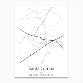 Santa Comba,Spain Minimalist Map Canvas Print