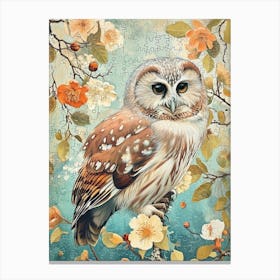 Northern Saw Whet Owl Japanese Painting 1 Canvas Print