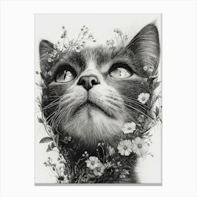 Cat With Flowers 2 Canvas Print