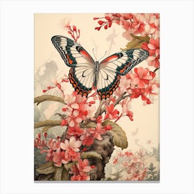 Butterfly Red Tones Japanese Style Painting 4 Canvas Print