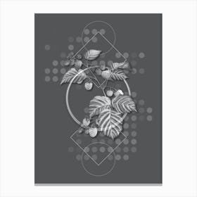 Vintage Raspberry Botanical with Line Motif and Dot Pattern in Ghost Gray Canvas Print