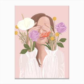 Girl With Flowers Canvas Print