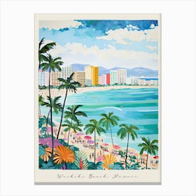 Poster Of Waikiki Beach, Honolulu, Hawaii, Matisse And Rousseau Style 1 Canvas Print