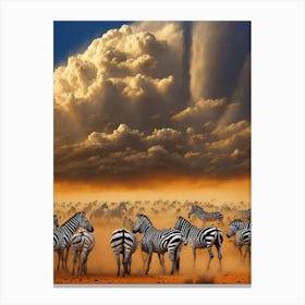 Zebras In The Desert Canvas Print