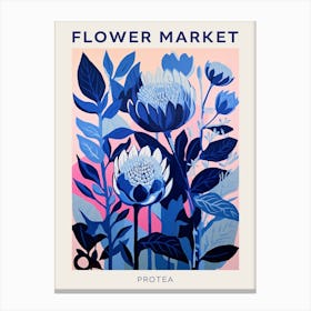 Blue Flower Market Poster Protea 4 Canvas Print