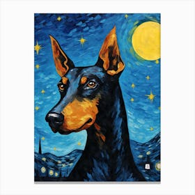 Dobermann Starry Night Dog Portrait Canvas Print