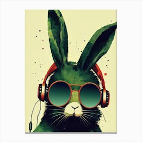 Rabbit With Headphones Retro 1 Canvas Print