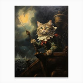 Cat On A Ship Rococo Style 1 Canvas Print