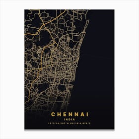 Chennai India Black And Gold Map Canvas Print