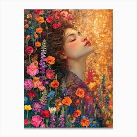 Dreaming of Flowers. Woman Portrait. Gustav Klimt Style Canvas Print