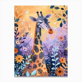 Cute Illustration Of A Giraffe In The Plants 4 Canvas Print