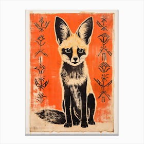 Fennec Fox, Woodblock Animal Drawing 3 Canvas Print