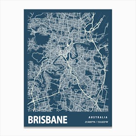 Brisbane Blueprint City Map 1 Canvas Print