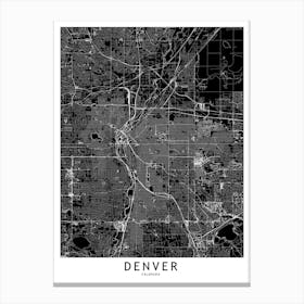 Denver Black And White Map Canvas Print