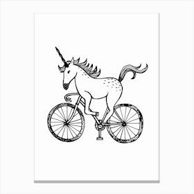 Unicorn On A Bike Minimalist Black & White Illustration Canvas Print