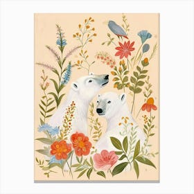 Folksy Floral Animal Drawing Polar Bear 3 Canvas Print