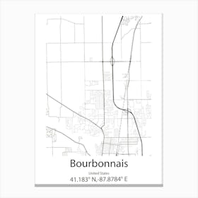 Bourbonnais,United States Minimalist Map 1 Canvas Print