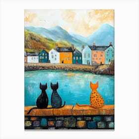 Irish Fishing Village With Cats 1 Canvas Print