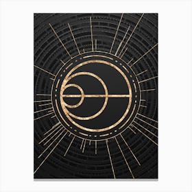 Geometric Glyph Symbol in Gold with Radial Array Lines on Dark Gray n.0287 Canvas Print