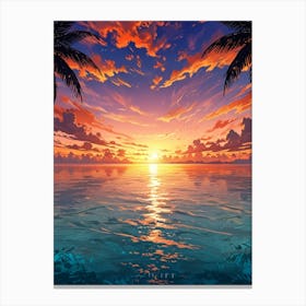 Sunset With Palm Trees 2 Canvas Print