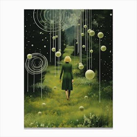 Cosmic landscape with a woman standing in a field Canvas Print