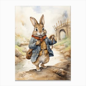 Bunny Reading Rabbit Prints Watercolour 4 Canvas Print