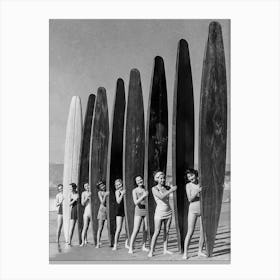 Women Surfers Vintage Black and White Vintage Photo Canvas Print