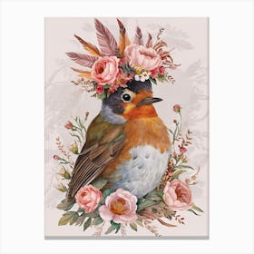 Bird With A Flower Crown European Robin 4 Canvas Print