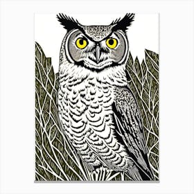 Great Horned Owl Linocut Bird Canvas Print