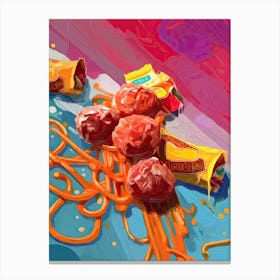Meatballs Pasta Spaguetti Oil Painting 1 Canvas Print