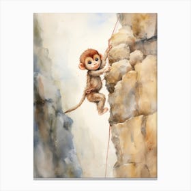 Monkey Painting Rock Climbing Watercolour 4 Canvas Print