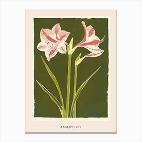 Pink & Green Amaryllis 1 Flower Poster Canvas Print