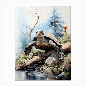 Sea Turtle, Japanese Brush Painting, Ukiyo E, Minimal 1 Canvas Print