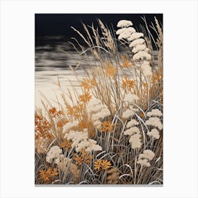 Fujibakama Japanese Silver Grass 2 Vintage Botanical Woodblock Canvas Print