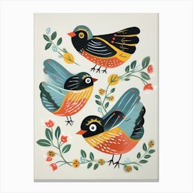 Folk Style Bird Painting European Robin 3 Canvas Print